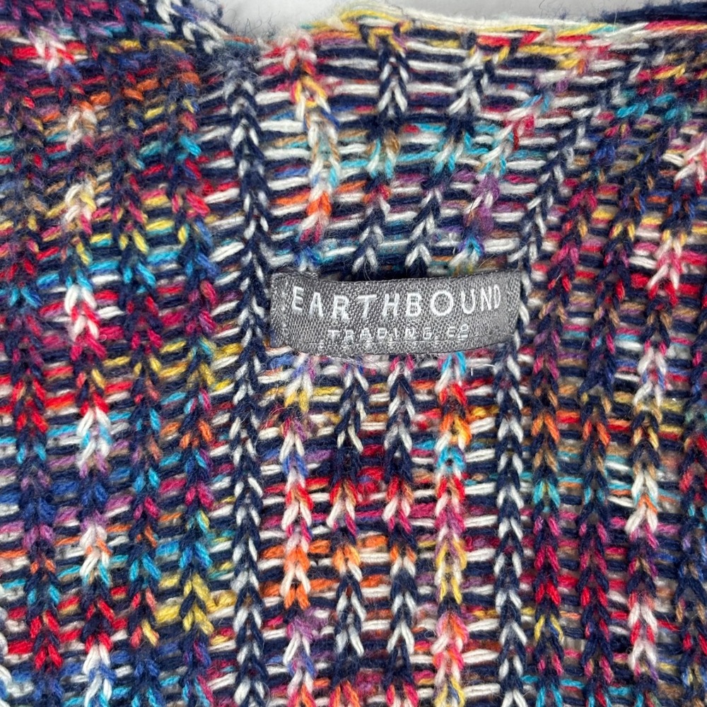 Earthbound Trading Co.‎ Aztec Boho Knit Poncho Sweater Fringed Blanket Wrap Open - Picture 3 of 8